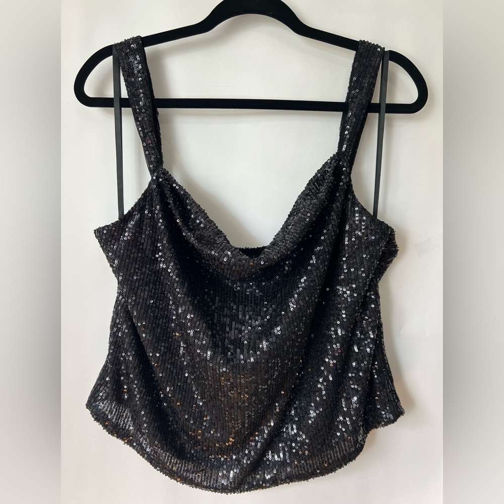 Anthropologie Black Sequin Camisole Top